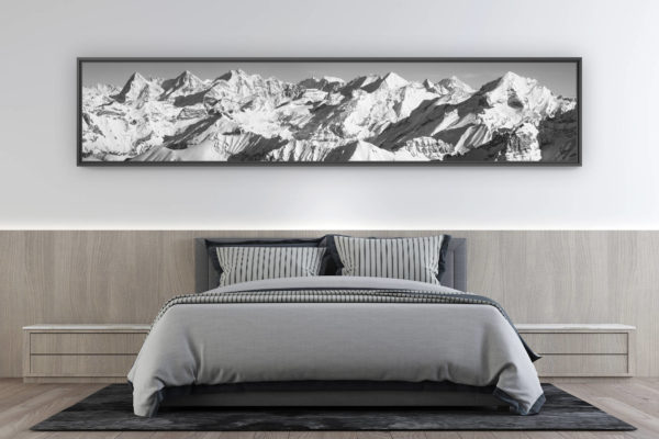 mountain picture large size - modern interior design - Black and white picture of a mountain landscape of the Swiss Alps - eiger, jungfrau, monch