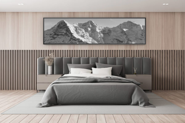 photo montagne noir et blanc - décoration chambre adulte - décoration chalet de montagne - Panorama noir et blanc des Alpes Bernoises - Montagnes rocheuses en suisse