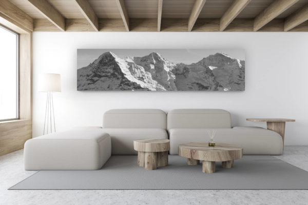 décoration intérieur chalet de montagne suisse - photo de montagne noir et blanc - Panorama noir et blanc des Alpes Bernoises - Montagnes rocheuses en suisse