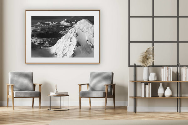 décoration intérieur moderne avec photo de montagne noir et blanc grand format - Photos de montagnes au printemps dans les Alpes suisses et Alpes Bernoises