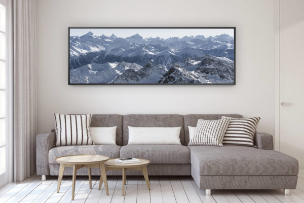 décoration murale design salon moderne - photo montagne grand format - Image panoramique des montagnes de Crans montana Suisse à encadrer dans un tableau photo