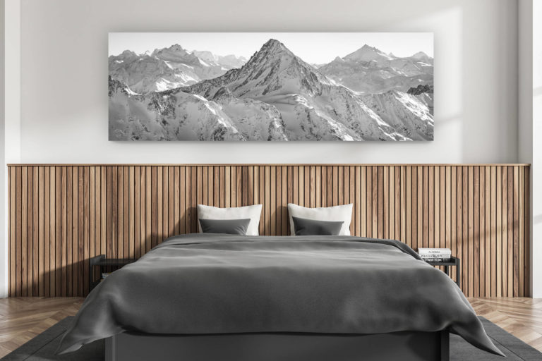 décoration murale chambre adulte moderne - intérieur chalet suisse - photo montagnes grand format alpes suisses - Poster panoramique Alpes Suisses Valaisannes - Bietschorn - Michabels - Weisshorn