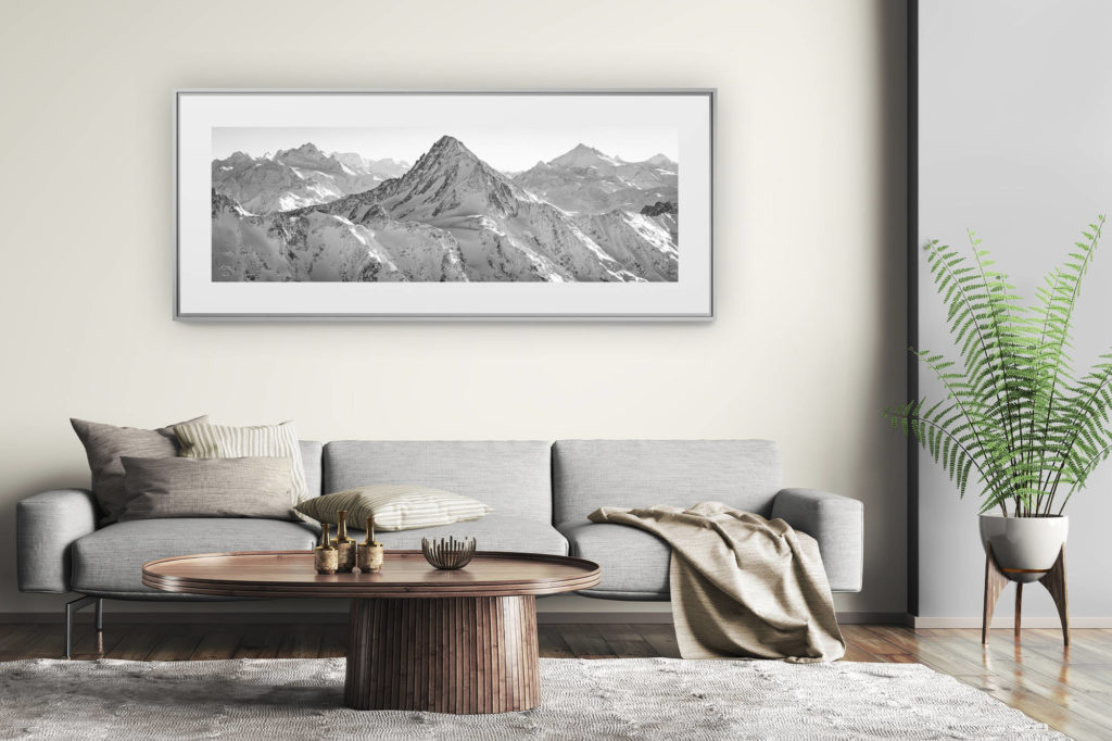 large size mountain picture - modern living room wall decoration - Panoramic poster Swiss Alps - Bietschorn - Michabels - Weisshorn