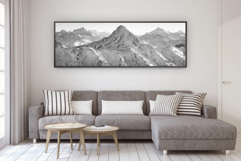 décoration murale design salon moderne - photo montagne grand format - Poster panoramique Alpes Suisses Valaisannes - Bietschorn - Michabels - Weisshorn