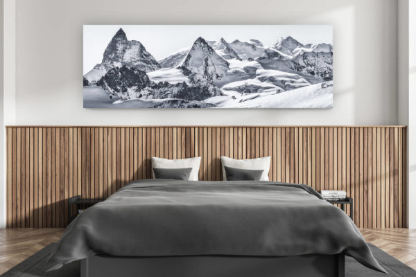 décoration murale chambre adulte moderne - intérieur chalet suisse - photo montagnes grand format alpes suisses - Panorama de montagnes enneigées des Alpes valaisannes vue de Cheillon dans le val d'Hérens