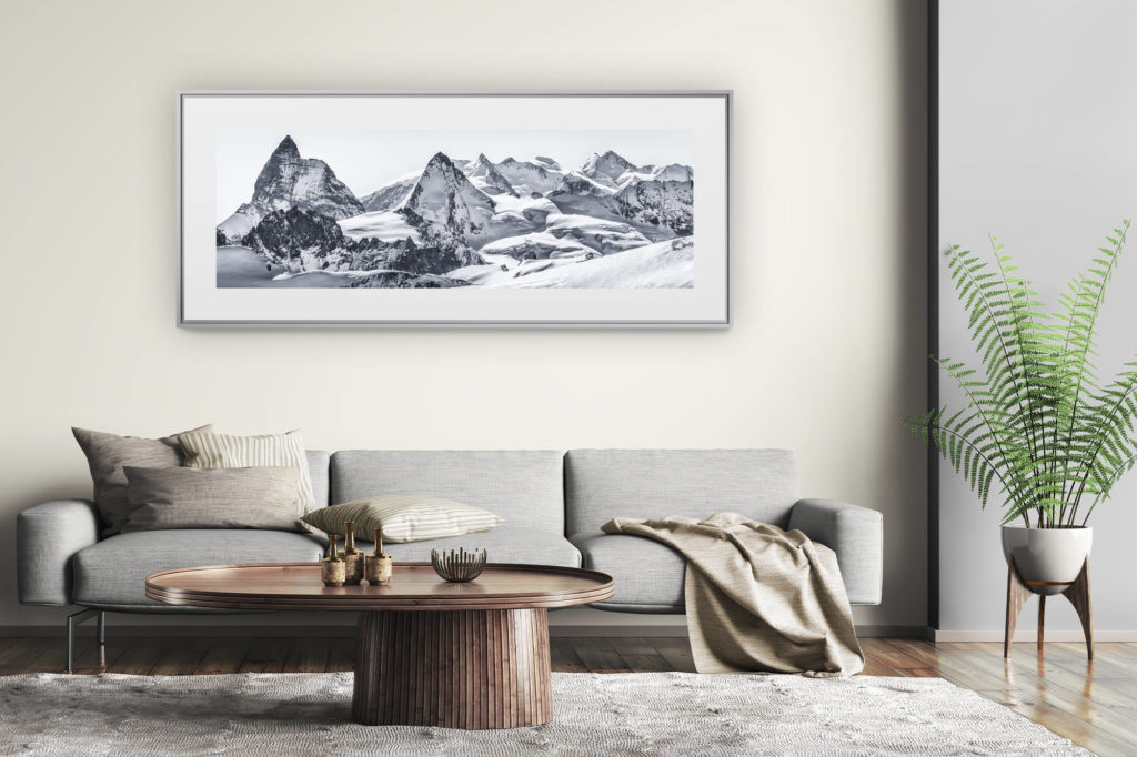 large size picture mountain - modern living room wall decoration - Panorama of snowy mountains of the Valais Alps seen from Cheillon in the Val d&#039;Hérens