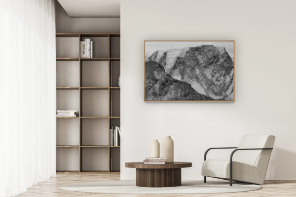 décoration appartement moderne - art déco design - Alphubel - Photo des montagnes et des Glaciers des Alpes de Zermatt, Crans Montana et Saas fee noir et blanc