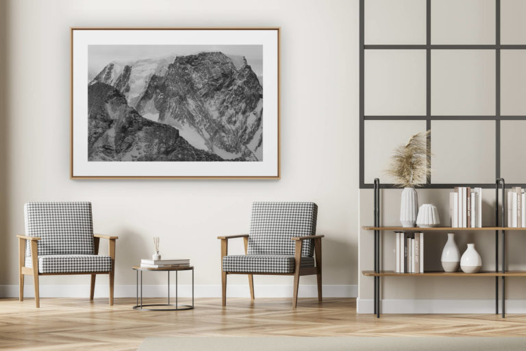 décoration intérieur moderne avec photo de montagne noir et blanc grand format - Alphubel - Photo des montagnes et des Glaciers des Alpes de Zermatt, Crans Montana et Saas fee noir et blanc