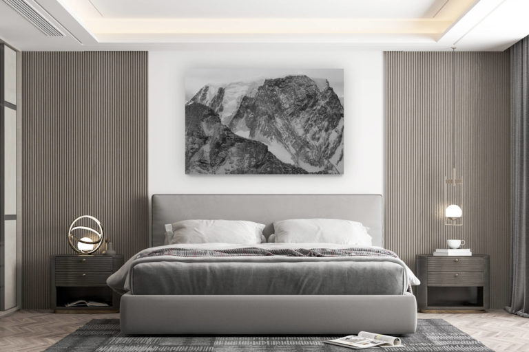 décoration murale chambre design - achat photo de montagne grand format - Alphubel - Photo des montagnes et des Glaciers des Alpes de Zermatt, Crans Montana et Saas fee noir et blanc