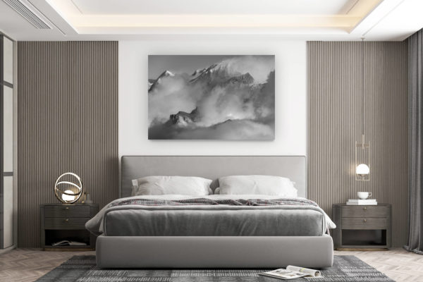 décoration murale chambre design - achat photo de montagne grand format - ambiance des montagnes noir et blanc dans les Alpes Bernoises en Suisse