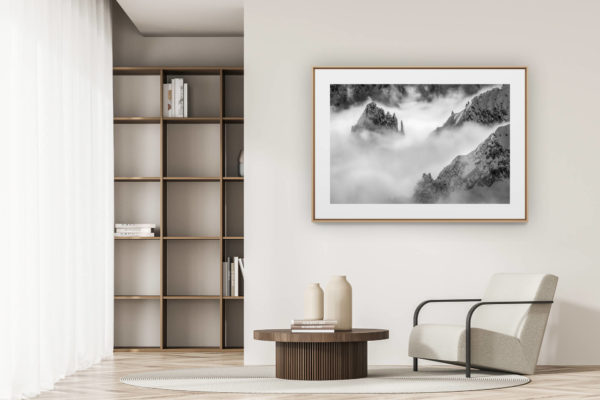 déco tendance salon moderne - photo montagne noir et blanc grand format - Photo massif Mont Blanc - Photo de montagne - La Brenva