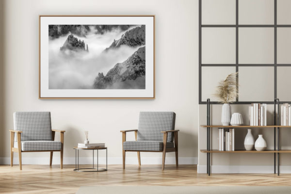 décoration intérieur moderne avec photo de montagne noir et blanc grand format - Photo massif Mont Blanc - Photo de montagne - La Brenva