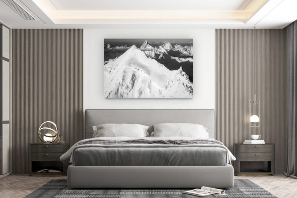 décoration murale chambre design - achat photo de montagne grand format - Image noir et blanc des sommets de montagnes enneigées de l'Arrête Nord du Weisshorn