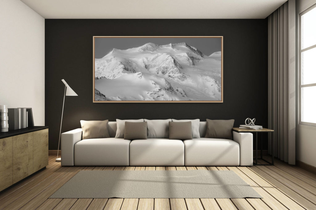 déco salon chalet rénové de montagne - photo montagne grand format -  - Engadine grisons - Image noir et blanc montagne Bellavista - Alpes Suisses
