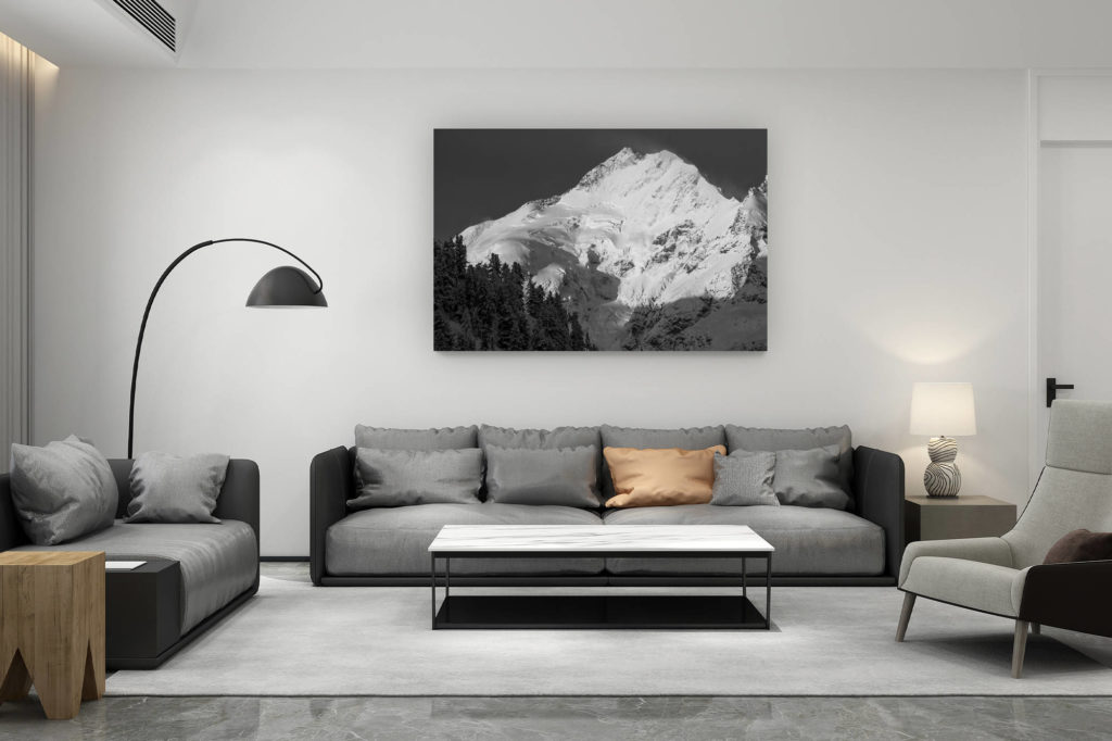 décoration salon contemporain suisse - cadeau amoureux de montagne suisse - Avalanche Alpes Bernina - Photo noir et blanc vallée EngadineAlpes Suisses