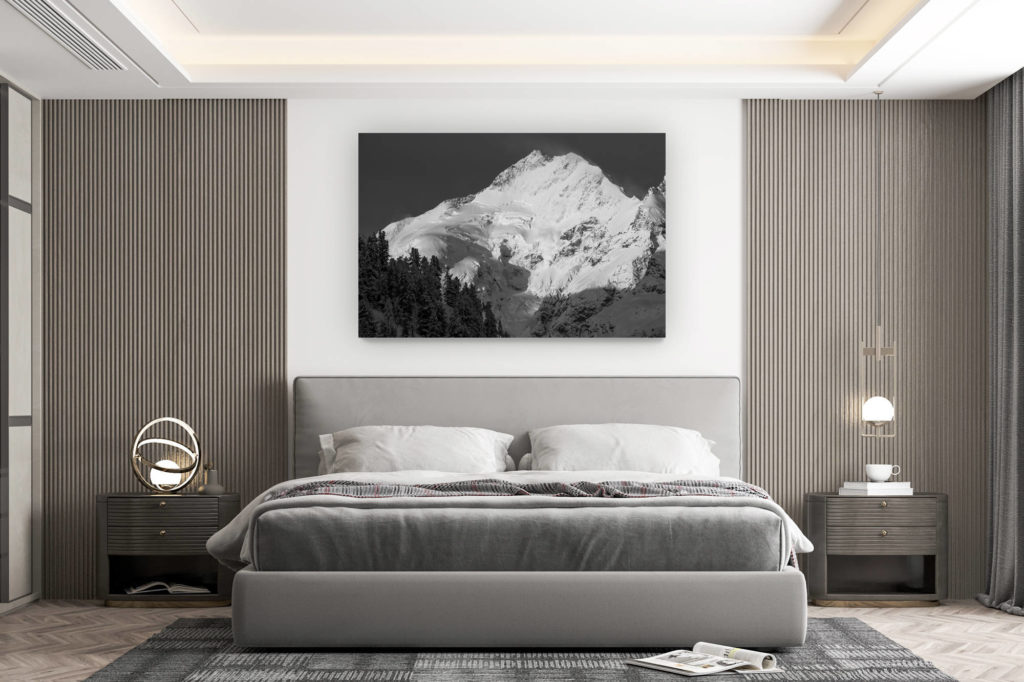 décoration murale chambre design - achat photo de montagne grand format - Avalanche Alpes Bernina - Photo noir et blanc vallée EngadineAlpes Suisses