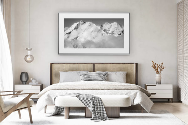 déco chambre chalet suisse rénové - photo panoramique montagne grand format - Bernina - photo paysage montagne noir et blanc Alpes Suisses