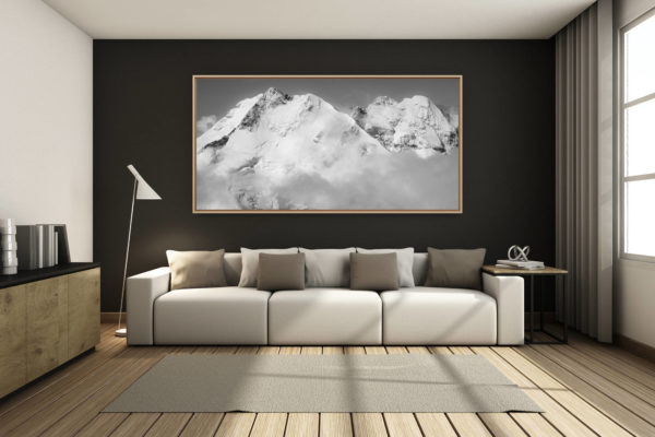 déco salon chalet rénové de montagne - photo montagne grand format -  - Bernina - photo paysage montagne noir et blanc Alpes Suisses