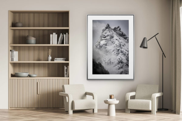 décoration murale salon - photo montagne alpes suisses noir et blanc - Montagne valais - val d'Anniviers