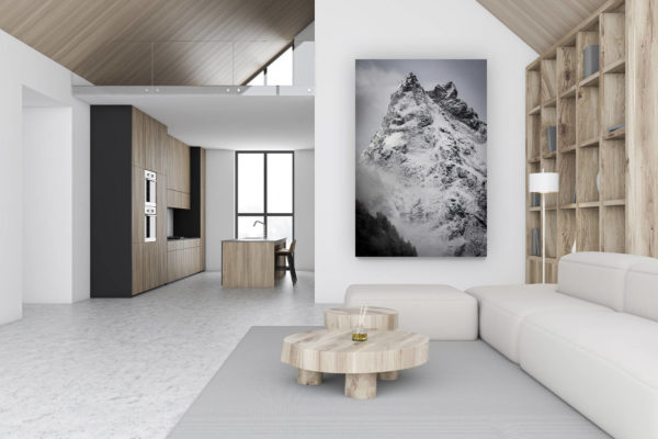 luxus chalet dekoration schweiz - großformatiges vertikales Bergfoto - Design Wanddekoration - Berge Wallis - Val d&#039;Anniviers