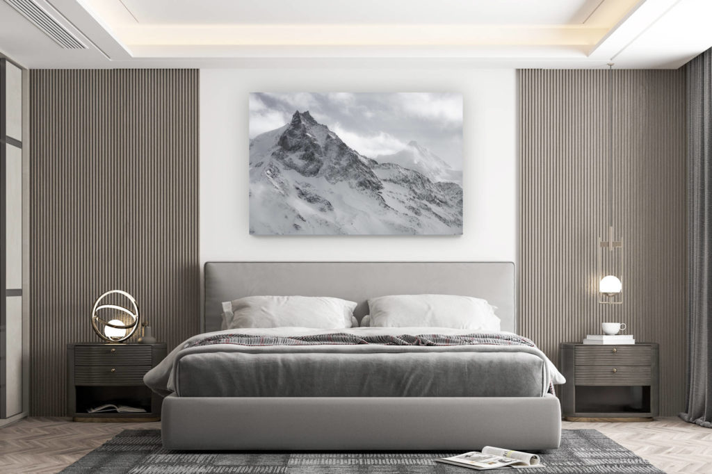 décoration murale chambre design - achat photo de montagne grand format - Besso - Obergabelhorn - Image de montagne rocheuse de Zermatt en noir et blanc