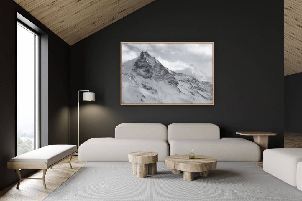 Dekoration Schweizer Chalet - Interieur Schweizer Chalet - Bergfoto im Großformat - Besso - Obergabelhorn - Bild von felsigen Bergen von Zermatt in Schwarz-Weiß