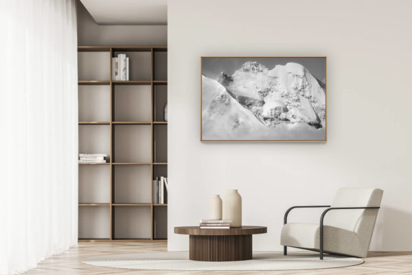 décoration appartement moderne - art déco design - Photo aérienne Engadine Suisse - image noir et blanc des Alpes suisses Biancograt - Roseg
