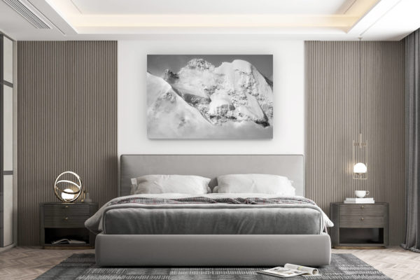 décoration murale chambre design - achat photo de montagne grand format - Photo aérienne Engadine Suisse - image noir et blanc des Alpes suisses Biancograt - Roseg