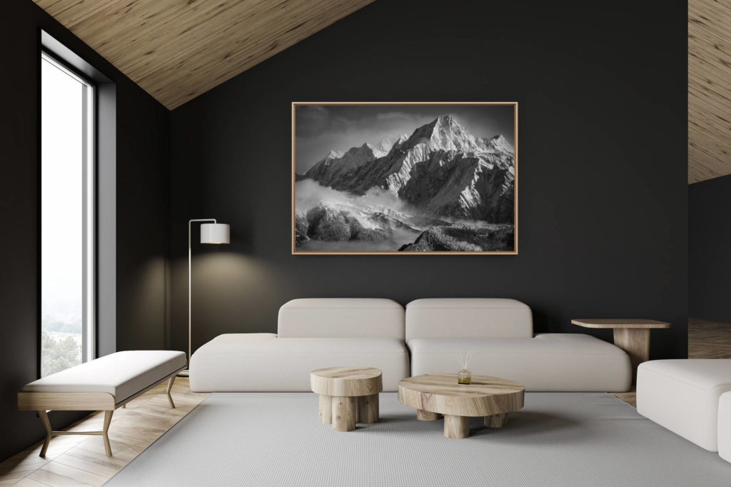 décoration chalet suisse - intérieur chalet suisse - photo montagne grand format - Photo noir et blanc - les Alpes Bernoises - Bietschhorn
