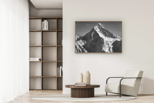 décoration appartement moderne - art déco design - Bietschhorn - Sommet de montagne Suisse en noir et blanc dans les Alpes Bernoises - Canton du Valais Loetschental-