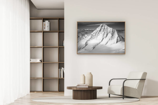 décoration appartement moderne - art déco design - Photo noir et blanc des Alpes Bernoises - Bietschorn sommets des ALpes enneigés