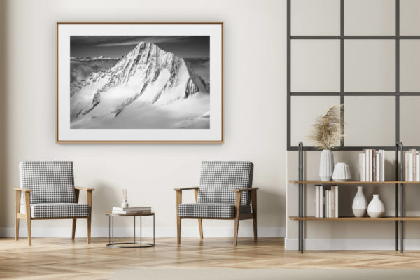 décoration intérieur moderne avec photo de montagne noir et blanc grand format - Photo noir et blanc des Alpes Bernoises - Bietschorn sommets des ALpes enneigés