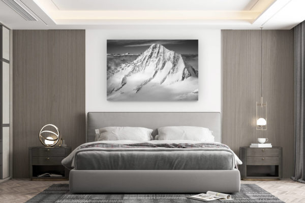 décoration murale chambre design - achat photo de montagne grand format - Photo noir et blanc des Alpes Bernoises - Bietschorn sommets des ALpes enneigés