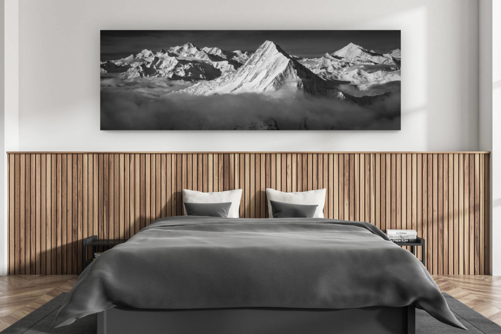 décoration murale chambre adulte moderne - intérieur chalet suisse - photo montagnes grand format alpes suisses - Poster panoramique Alpes Suisses Valaisannes - Bietschorn - Michabels - Weisshorn