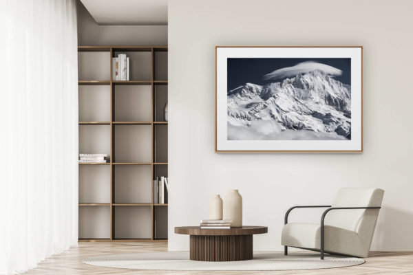 déco tendance salon moderne - photo montagne noir et blanc grand format - Photo montagne Val d'Anniviers - Bishorn - Grand Gendarme -Weisshorn