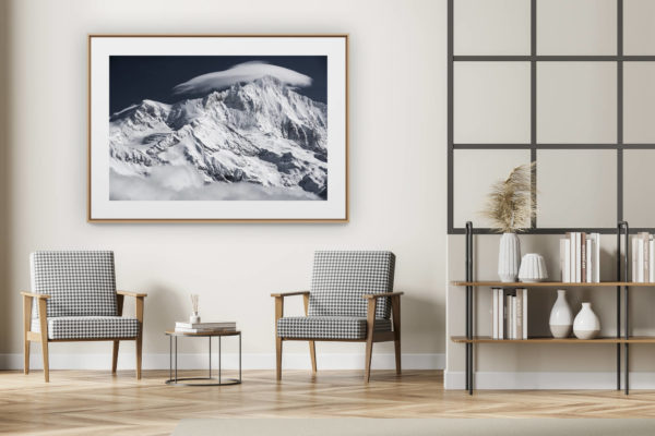 décoration intérieur moderne avec photo de montagne noir et blanc grand format - Photo montagne Val d'Anniviers - Bishorn - Grand Gendarme -Weisshorn