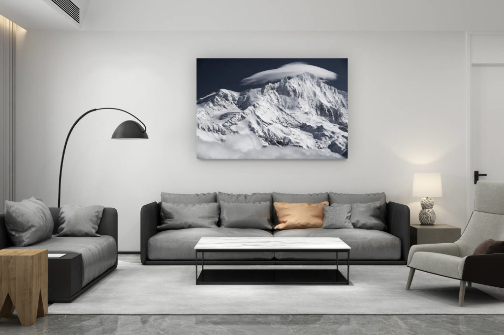 zeitgenössische Schweizer Wohnzimmerdekoration - Geschenk für Schweizer Bergliebhaber - Bergfoto Val d&#039;Anniviers - Bishorn - Großer Gendarm -Weisshorn