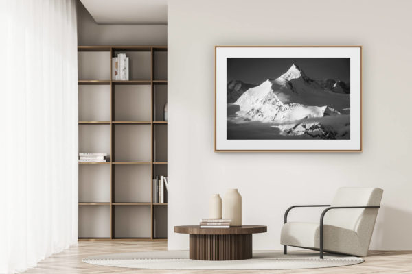 déco tendance salon moderne - photo montagne noir et blanc grand format - Weisshorn Bishorn - image paysage montagne