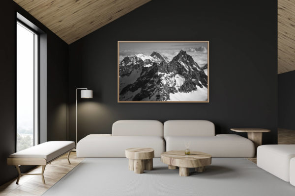 décoration chalet suisse - intérieur chalet suisse - photo montagne grand format - image d un paysage de montagne en noir et blanc -  de Bouquetins, Dents de Bertol - Aiguille de la Tsa - Veisivi
