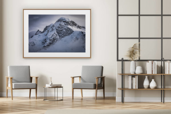 décoration intérieur moderne avec photo de montagne noir et blanc grand format - Photo montagne Valais suisse - Vallée de Zermatt- Massif du Breithorn