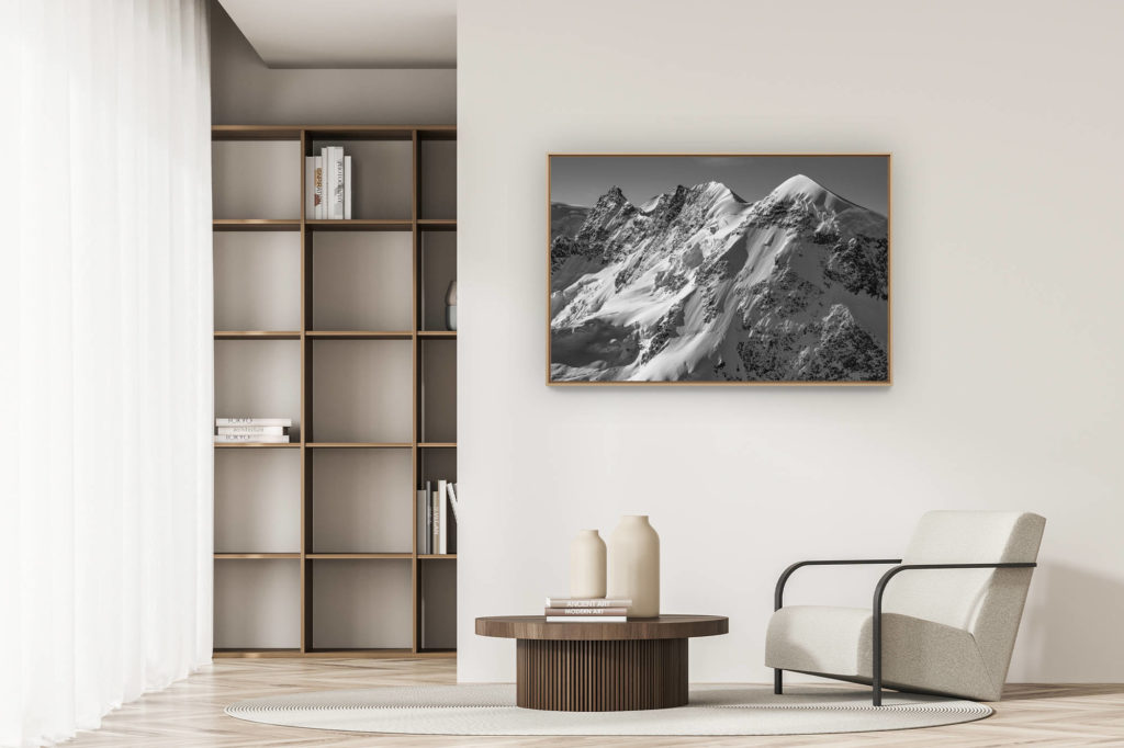 décoration appartement moderne - art déco design - Breithorn - Zermatt - Image montagne neige noir et blanc d'un glacier des alpes