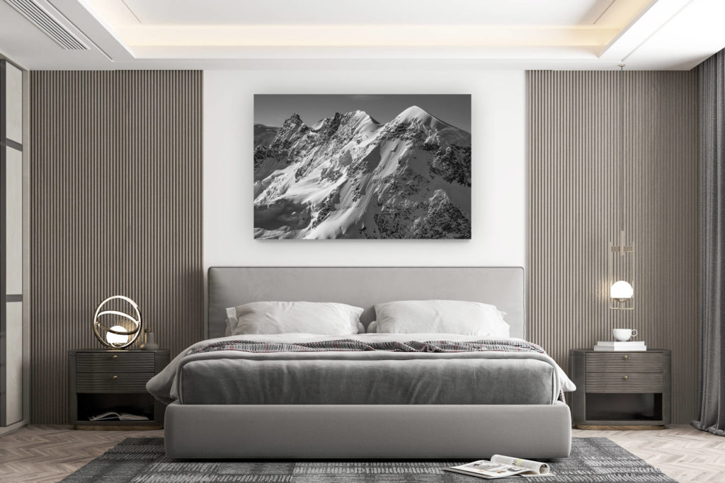 décoration murale chambre design - achat photo de montagne grand format - Breithorn - Zermatt - Image montagne neige noir et blanc d'un glacier des alpes