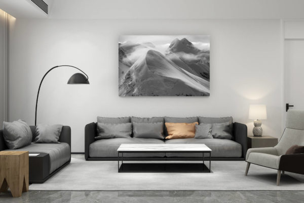 décoration salon contemporain suisse - cadeau amoureux de montagne suisse - Breithorn - Lyskamm - vallée de zermatt noir et blanc - zermatters breithorn