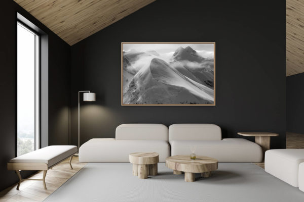 décoration chalet suisse - intérieur chalet suisse - photo montagne grand format - Breithorn - Lyskamm - vallée de zermatt noir et blanc - zermatters breithorn