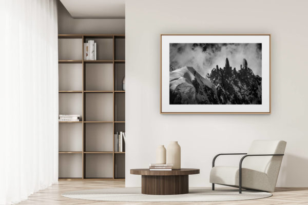 déco tendance salon moderne - photo montagne noir et blanc grand format - Photo du mont blanc - Massifs des Alpes - Castle Rock - Arrête de la Brenva