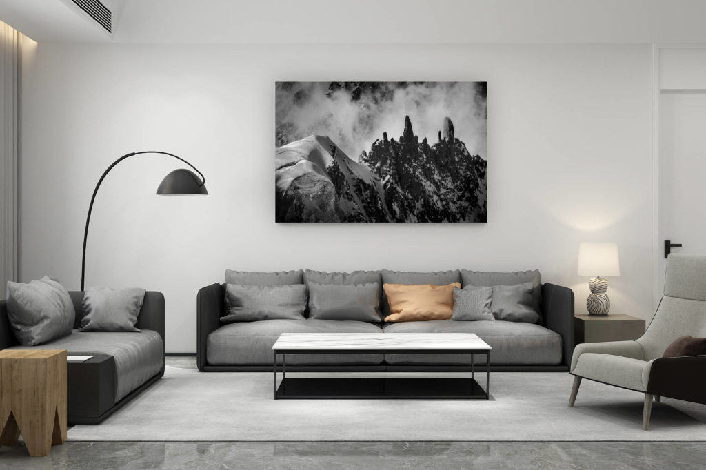 zeitgenössische Schweizer Wohnzimmerdekoration - Geschenk für Schweizer Bergliebhaber - Foto des Mont Blanc - Massive der Alpen - Castle Rock - Brenva Stop