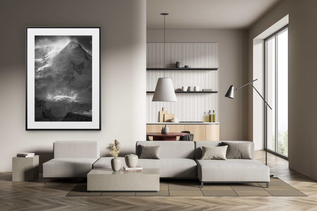 trendy decoration modern living room - black and white mountain photo large size - Valley of Zermatt photo- Castor