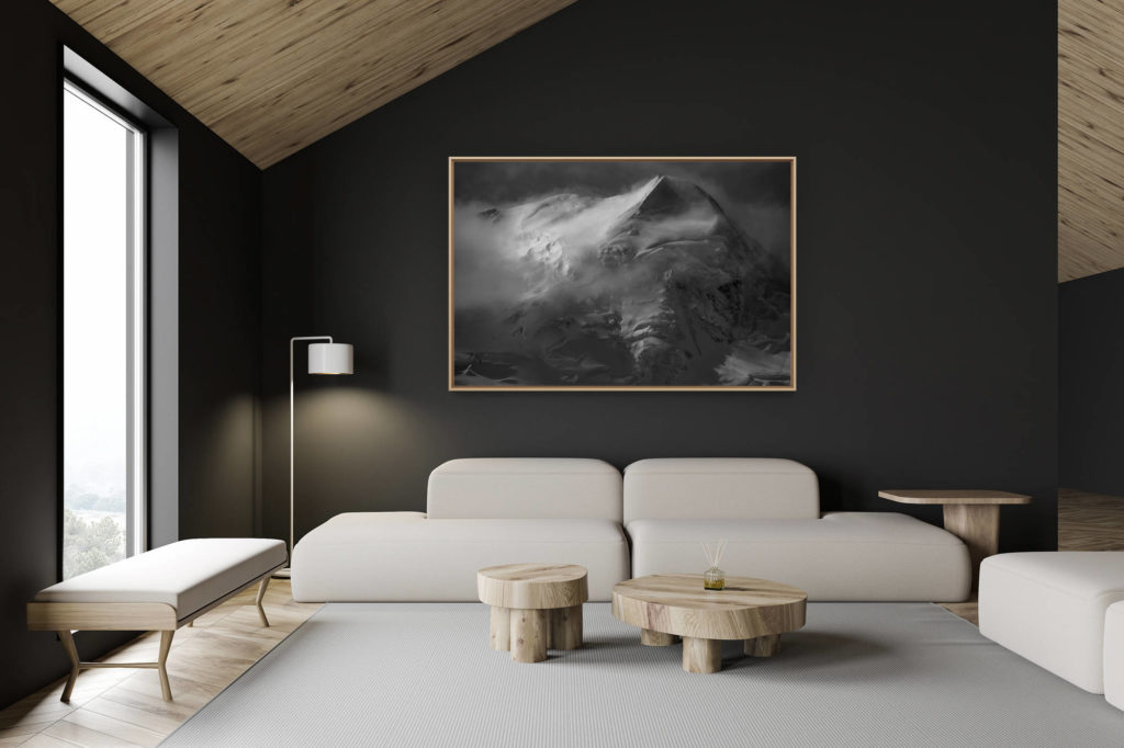décoration chalet suisse - intérieur chalet suisse - photo montagne grand format - Tableau photo d'un paysage de montagne - Sommet du massif montagneux et du Castor à Zermatt dans une mer de brume et de nuage