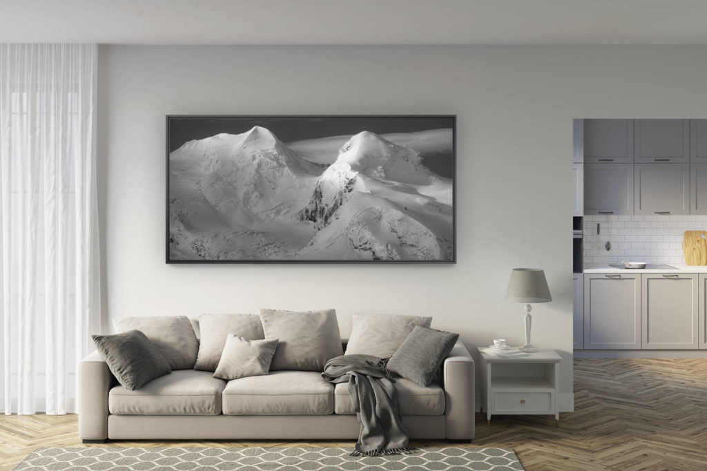 déco salon rénové - tendance photo montagne grand format - Panorama des montagnes Castor et Pollux - Photos Zermatt en Engadine après une tempete de neige en montagne