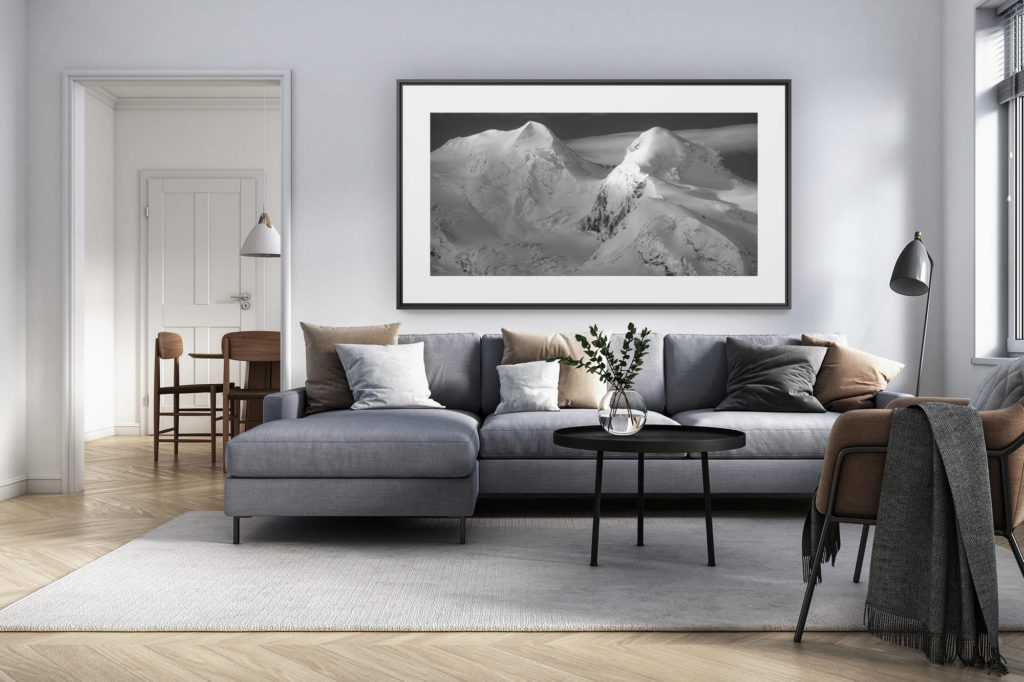 décoration intérieur salon rénové suisse - photo alpes panoramique grand format - Panorama des montagnes Castor et Pollux - Photos Zermatt en Engadine après une tempete de neige en montagne